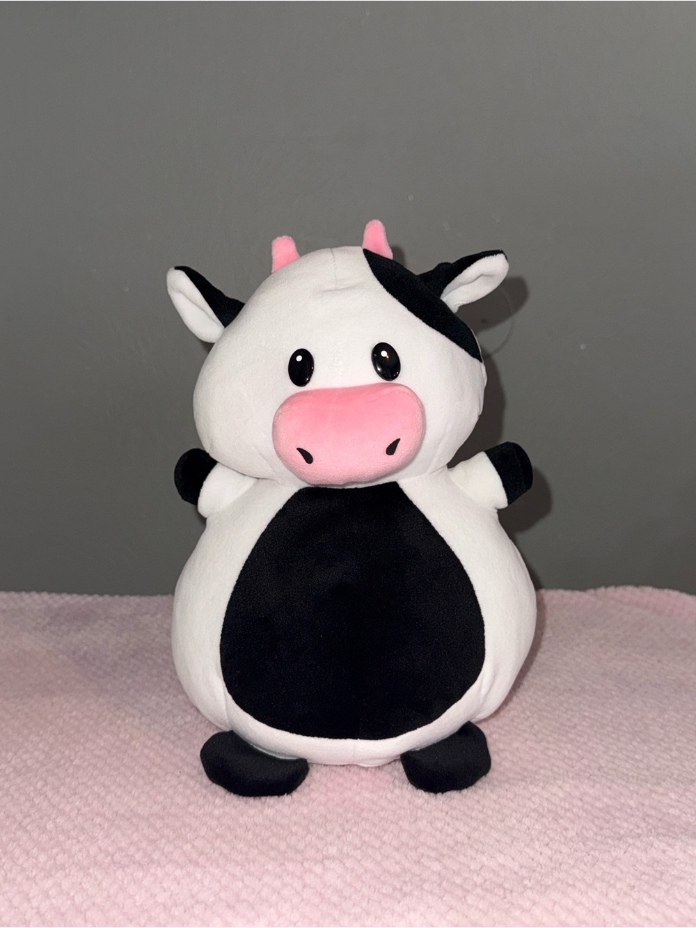 Plush Cow Stuffed Animal - Black, White & Pink